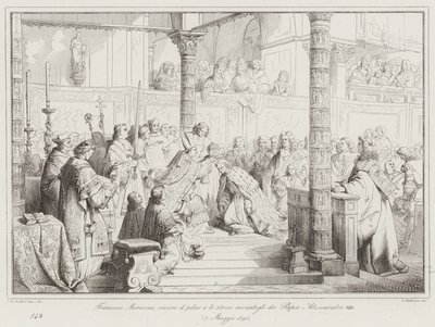 Francesco Morosini recibe el pileo y la espada enviados por el Papa Alejandro VIII de Italian School