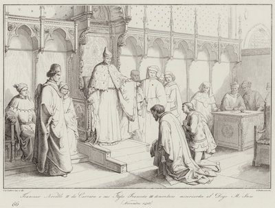 Francesco Novello II da Carrara y su hijo Francesco III piden misericordia al Dogo Michele Steno de Italian School