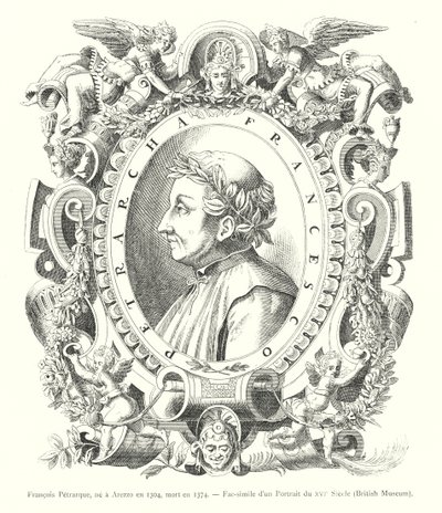Francesco Petrarca, nacido en Arezzo en 1304, muerto en 1374, Facsímil de un retrato del siglo XVI, Museo Británico de Italian School
