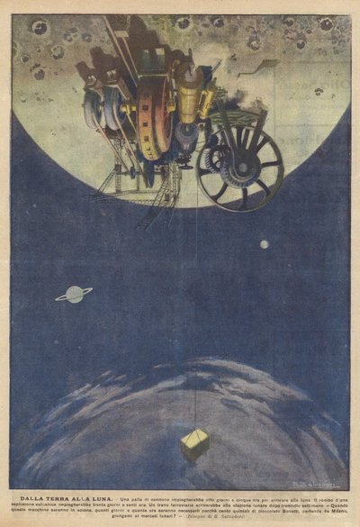 De la Tierra a la Luna (litografía en color) de Italian School