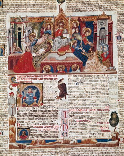 Página del frontispicio del manuscrito del “Decretum Gratiani” (Concordia discordantium canonum) que data de 1140 y regula las leyes y cánones de la Iglesia Católica Romana. Siglo XIV Siena, Biblioteca degli Intronati de Italian School