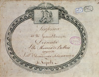 Detalle del frontispicio de "Sinfonía en mi bemol mayor: dedicada a la memoria de Bellini" por Gaetano Donizetti (1797-1848) de Italian School