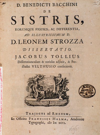 Frontispicio de "De sistris" de Benedictus Bacchinius de Italian School