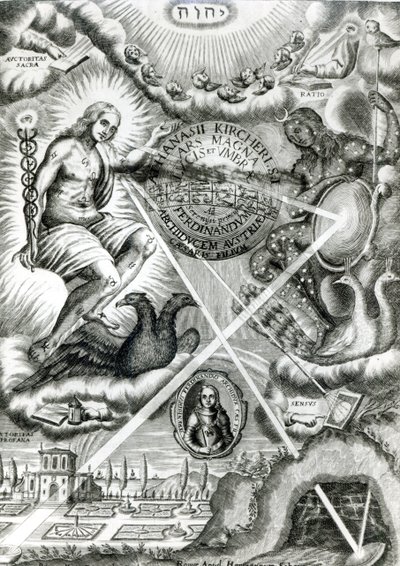Frontispicio de Ars Magna Lucis et Umbrae, por Athanasius Kircher, Roma, 1646 de Italian School