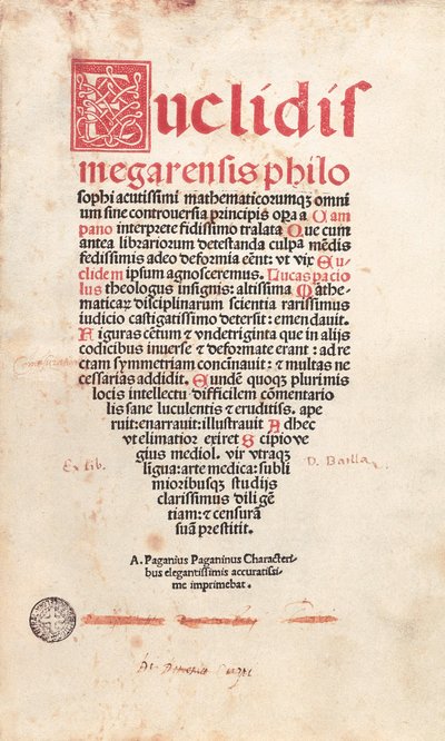 Frontispicio de la geometría de Euclides de Italian School