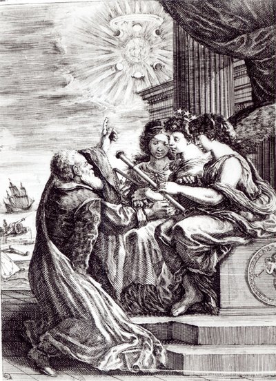 Frontispicio de Opere di Galileo Galilei, publicado en Bolonia en 1656 de Italian School