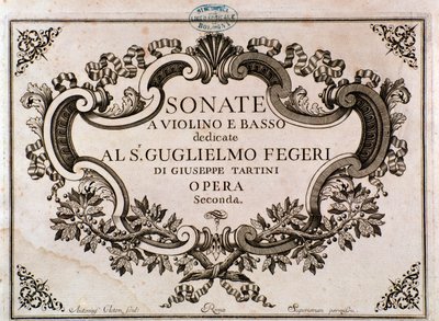 Frontispicio de partitura de Sonatas de Giuseppe Tartini de Italian School