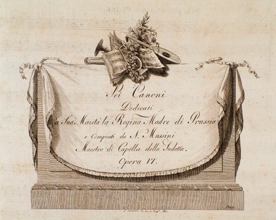 Frontispicio de la partitura musical de Sei canoni por el compositor italiano Natale Mussini (1765-1837) dedicado a la Reina de Prusia de Italian School