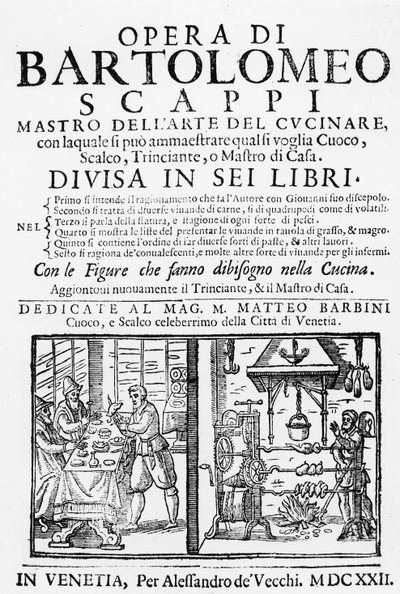 Frontispicio del libro de cocina de Bartolomeo Scappi, 1622 de Italian School