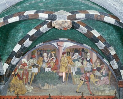 Mercado de frutas y verduras, c.1500 (fresco) de Italian School