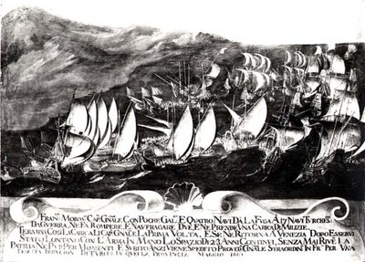 General Francisco Morosini (1618-94) y la Flota Veneciana en un Encuentro con la Flota Turca frente a la Costa de Creta, mayo de 1661 de Italian School