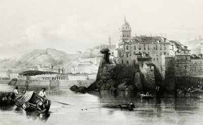 Muro del puerto de Génova con Villa Doria Pamphili al fondo, grabado, ca 1850, Italia de Italian School