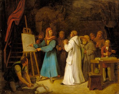 Giotto demostrando el arte del dibujo en su estudio de Italian School