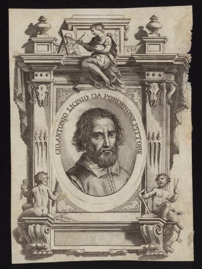 Giovanni Antonio de Sacchis, también conocido como Il Pordenone y Giovanni Antonio Licinio. Grabado por Giorgio Vasari de Italian School