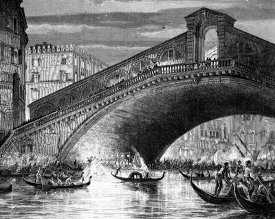Gran Canal y el Puente de Rialto durante el Carnaval de Italian School