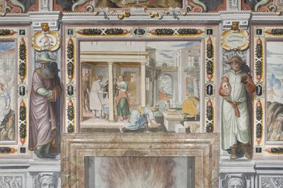 Sala del Zodiaco: Dioses castigando a los hombres y figuras masculinas representando los meses del año (detalle) de Italian School