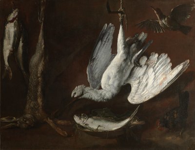 Liebre, espátula y pez, mediados del siglo XVI (óleo sobre lienzo) de Italian School