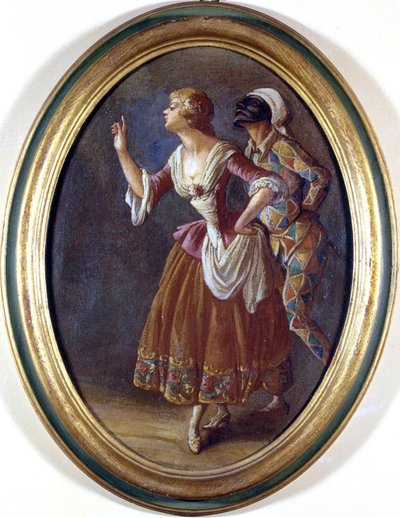 Arlequín y Colombina. Pintura anónima de principios del siglo XIX. Museo Burcardo, Roma. de Italian School