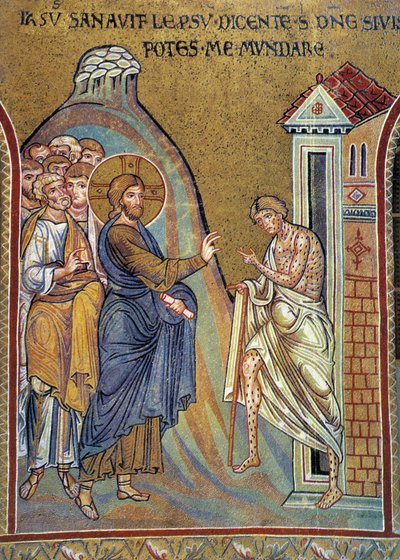 Curación del leproso - mosaico, Monreale, Italia de Italian School