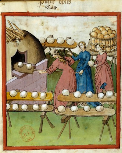 Manual de salud: horneando pan. Miniatura del manuscrito 