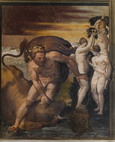 Hércules matando al toro cretense, del Salón Amarillo, Rocca Meli Lupi, Soragna, Parma de Italian School