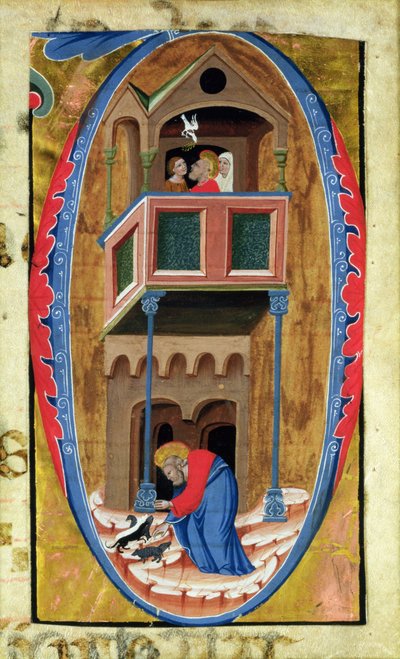 Inicial historiada D que representa escenas de la Leyenda de un Santo, finales del siglo XIV de Italian School