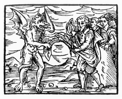 Homenaje al diablo, copia de una ilustración del Compendium Maleficarum por Fr M Guaccius, Milán 1608, usada en Historia de la Magia, publicada a finales del siglo XIX de Italian School
