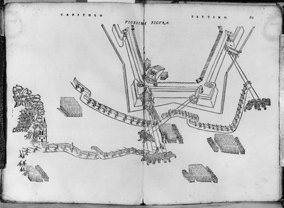 Cómo ajustar los postes de disparo y cómo elegir el ángulo de las paredes, ilustración de Opera nuova di fortificare por Girolamo Cataneo Novarese (fl. c.1540-84) Brescia, 1564 de Italian School