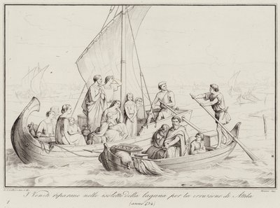 Los Venecianos se Refugian en las Islas de la Laguna por la Irrupción de Atila, 452 de Italian School
