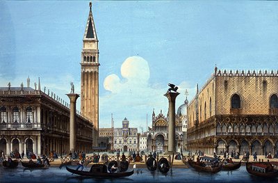 Il Molo, de un conjunto de cuatro escenas venecianas, c.1850 (litografía coloreada a mano) de Italian School