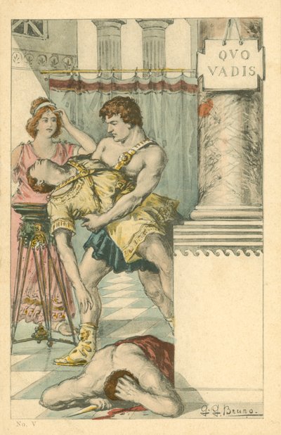 Ilustración para la novela Quo Vadis de Henryk Sienkiewicz (litografía en color) de Italian School