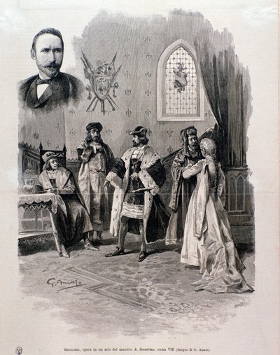 Ilustración de Pierre Gringoire, ópera de Antonio Scontrino de Italian School