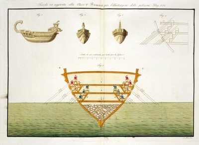 Ilustración de un polirreme romano, lámina 26, clase 5 de la Parte I de La Historia de las Naciones, grabado por A. Nani de Italian School