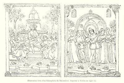 Ilustración tomada de un ejemplar del Decamerón, impreso en Venecia en 1492, I de Italian School