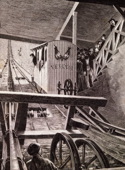 Inauguración del funicular en el Vesubio, Nápoles de Italian School