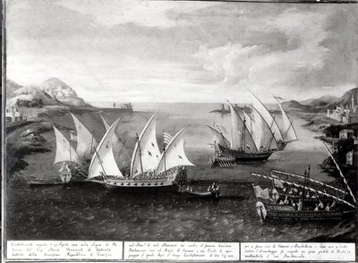 Incidente en Patras entre el Capitán Veneciano Ivanovich da Dabrota y el Pirata Turco Barbarroja, 17 de abril de 1751 de Italian School