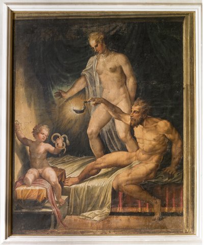 El niño Hércules estrangulando a las serpientes, del Salón Amarillo, Rocca Meli Lupi, Soragna, Parma de Italian School