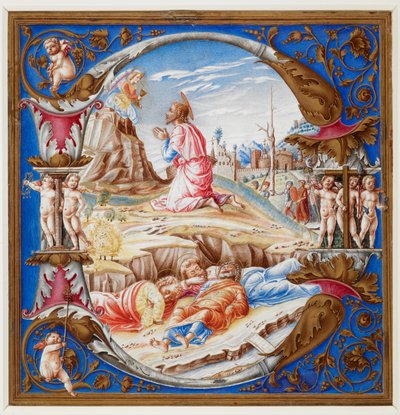 D inicial, que muestra la Agonía en el Huerto, de un libro de coro (Add. 74233 A), c.1500 (vitela) de Italian School