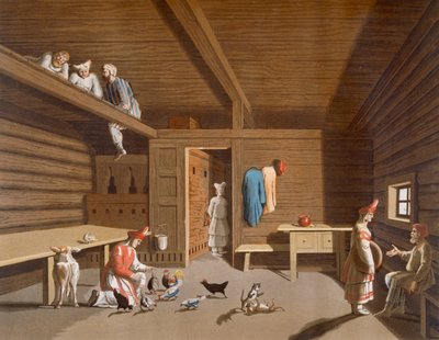 Interior de una casa campesina rusa, c.1820s-30s de Italian School