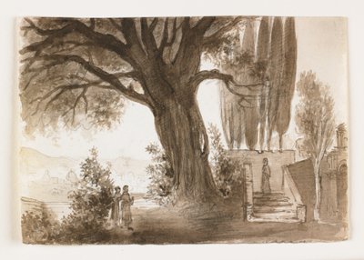 Paisaje italiano con roble de Italian School