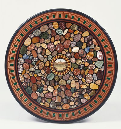 Mesa circular de mármol italiano centrada alrededor de un micromosaico de la Plaza de San Pedro, Roma de Italian School