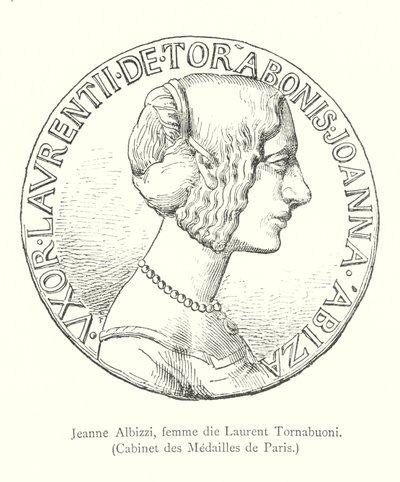 Jeanne Albizzi, esposa de Laurent Tornabuoni, Gabinete de Medallas de París (grabado) de Italian School