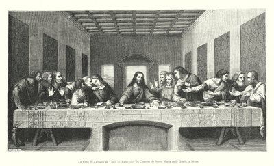 La Última Cena de Leonardo da Vinci, refectorio del convento de Santa Maria delle Grazie, en Milán (grabado) de Italian School