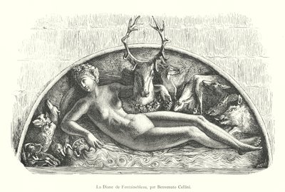 La Diana de Fontainebleau, por Benvenuto Cellini (grabado) de Italian School