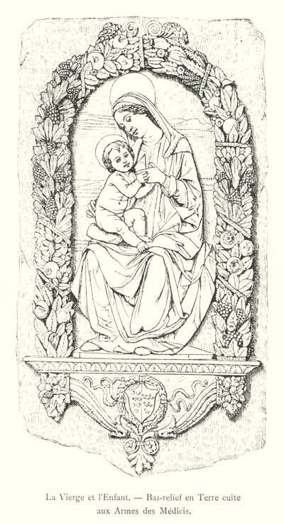 La Virgen y el Niño, Bajo Relieve en Terracota con las Armas de los Medicis de Italian School