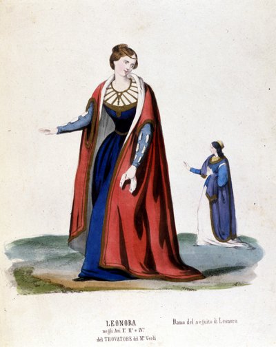 Traje de Leonora para la primera representación de El Trovador de Giuseppe Verdi (1854) biblioteca de la Scala de Milán de Italian School