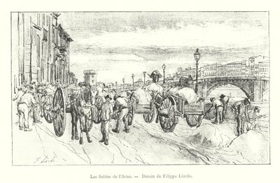 Las arenas del Arno, dibujo de Filippo Liardo de Italian School