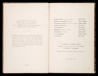 Libreto de Tosca de Giacomo Puccini, Edición Ricordi, Italia de Italian School