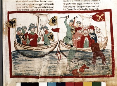 Luis IX con sus cruzados de Italian School