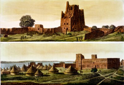 Bajo Egipto o Sudán, el río Nilo: Abajo, pueblo de El-Querebyn, 1820s-30s de Italian School
